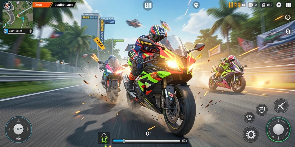 Tampilan gameplay seru dari balapan sepeda motor 8II.