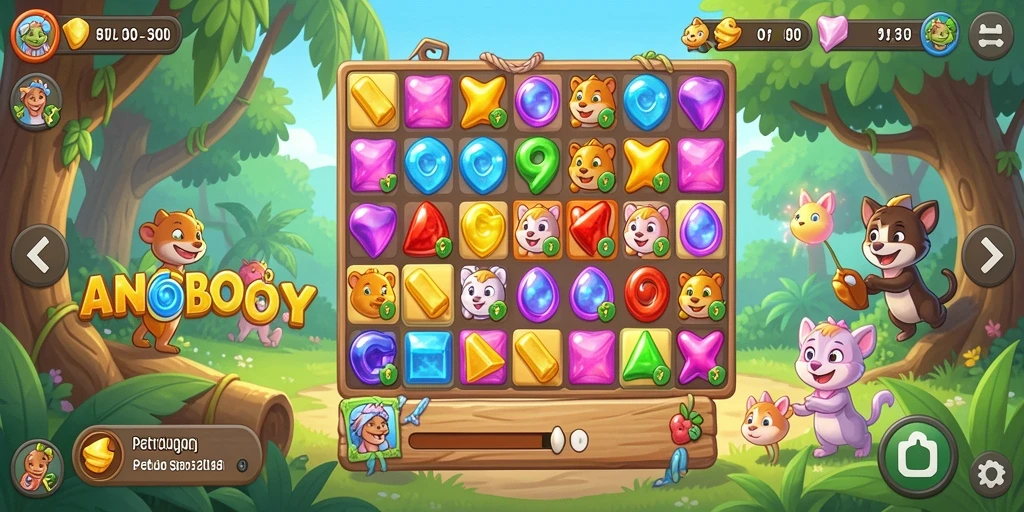 Tampilan gameplay ANOBOY dengan tantangan Match-3 yang seru.
