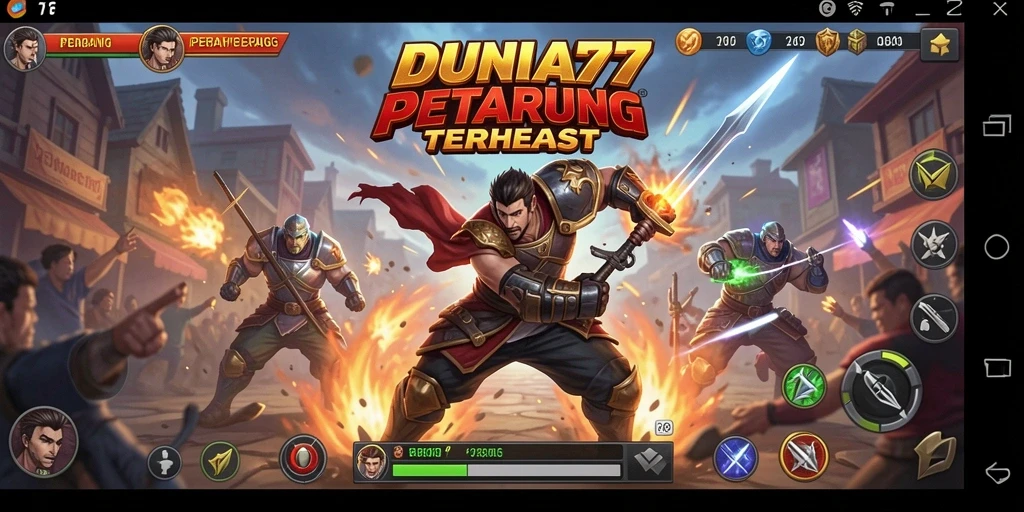 Tampilan gameplay pertarungan seru di DUNIA77.