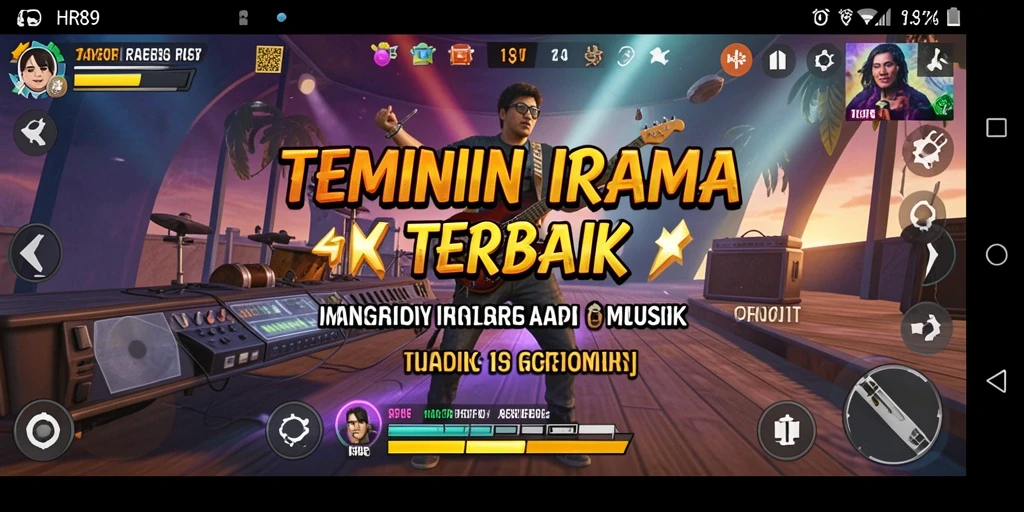 Tampilan screenshot utama HR89 menunjukkan gameplay interaktif musik yang menarik.