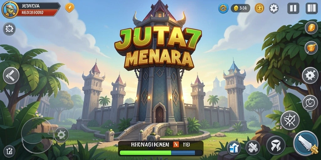 Tampilan gameplay JUTA7 dengan strategi pertahanan menara yang mendebarkan.