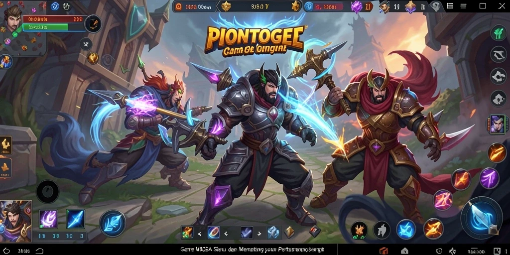 Screenshot utama PIONTOGEL menampilkan aksi pertarungan seru di arena MOBA.