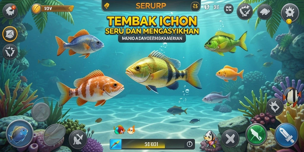 Tampilan gameplay SERURP yang seru saat menembak ikan.
